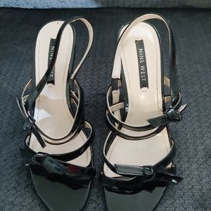 Nine West Patent Black Strappy Heels 9.5m